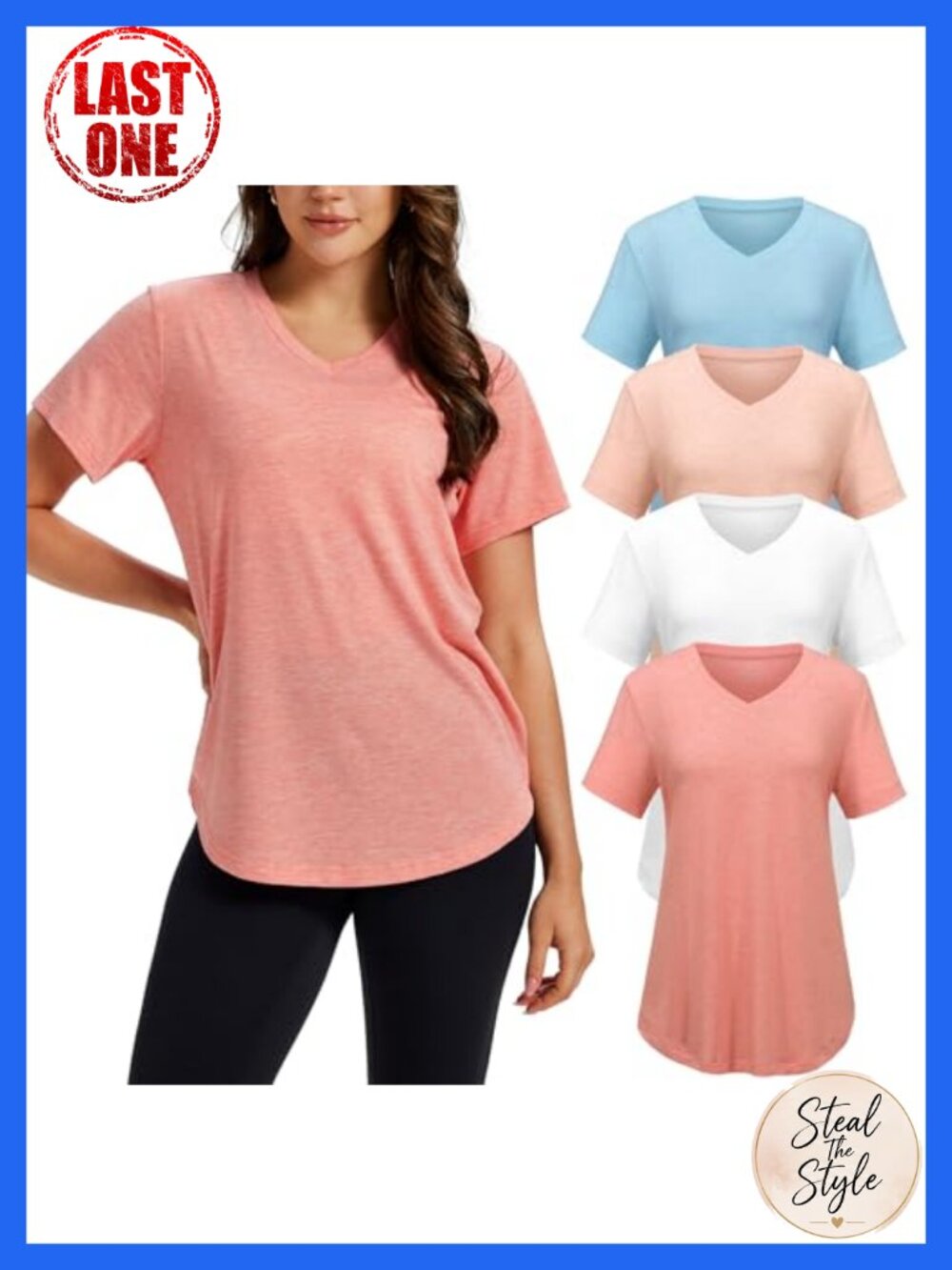 Women's V-Neck Short Sleeve T-Shirts 4 Pack Loose Fit Summer Tops
